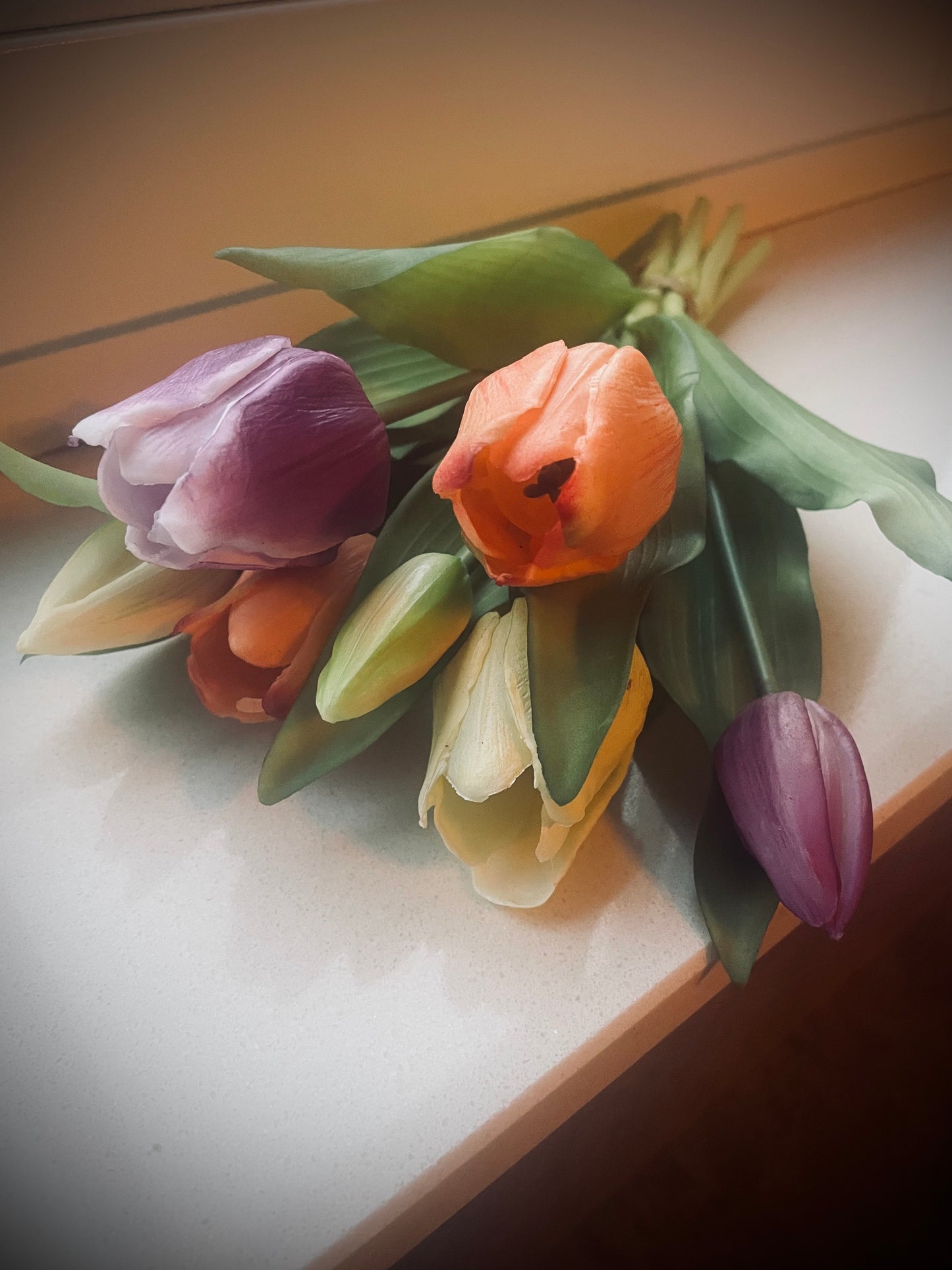 Tulpenbos Real Touch Paars/Zalm mix (7st)