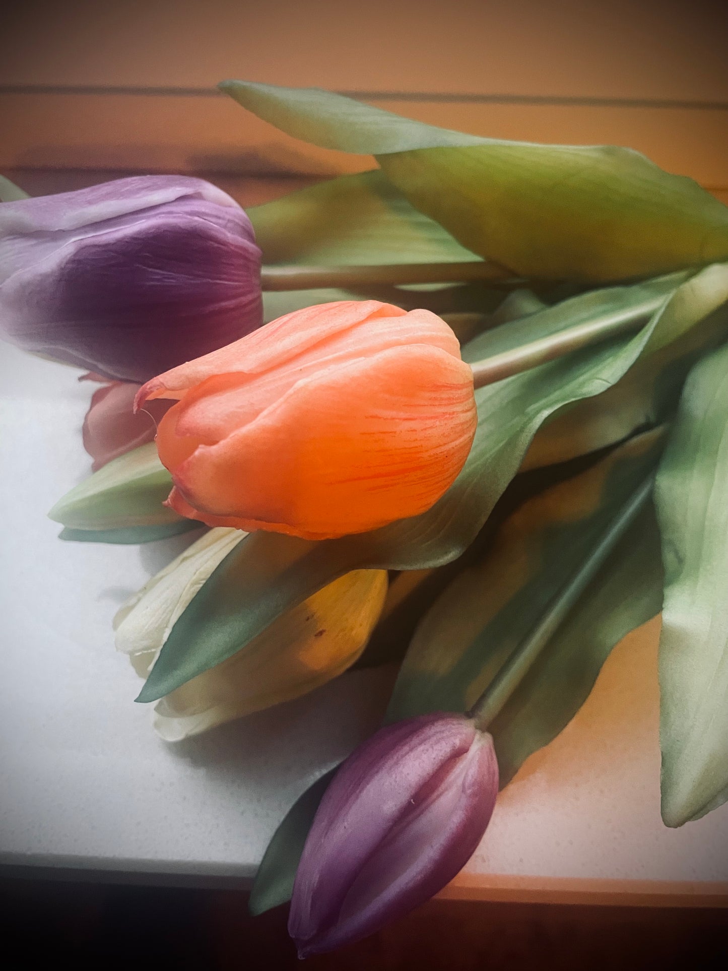 Tulpenbos Real Touch Paars/Zalm mix (7st)